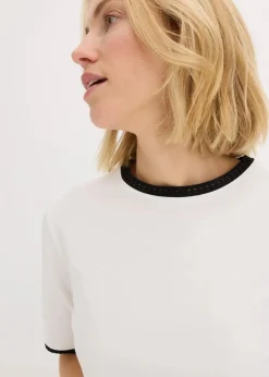 bonprix Shirts & Tops^Shirt mit Spitzenborte wollweiß/schwarz