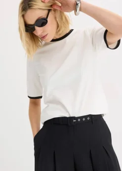 bonprix Shirts & Tops^Shirt mit Spitzenborte wollweiß/schwarz