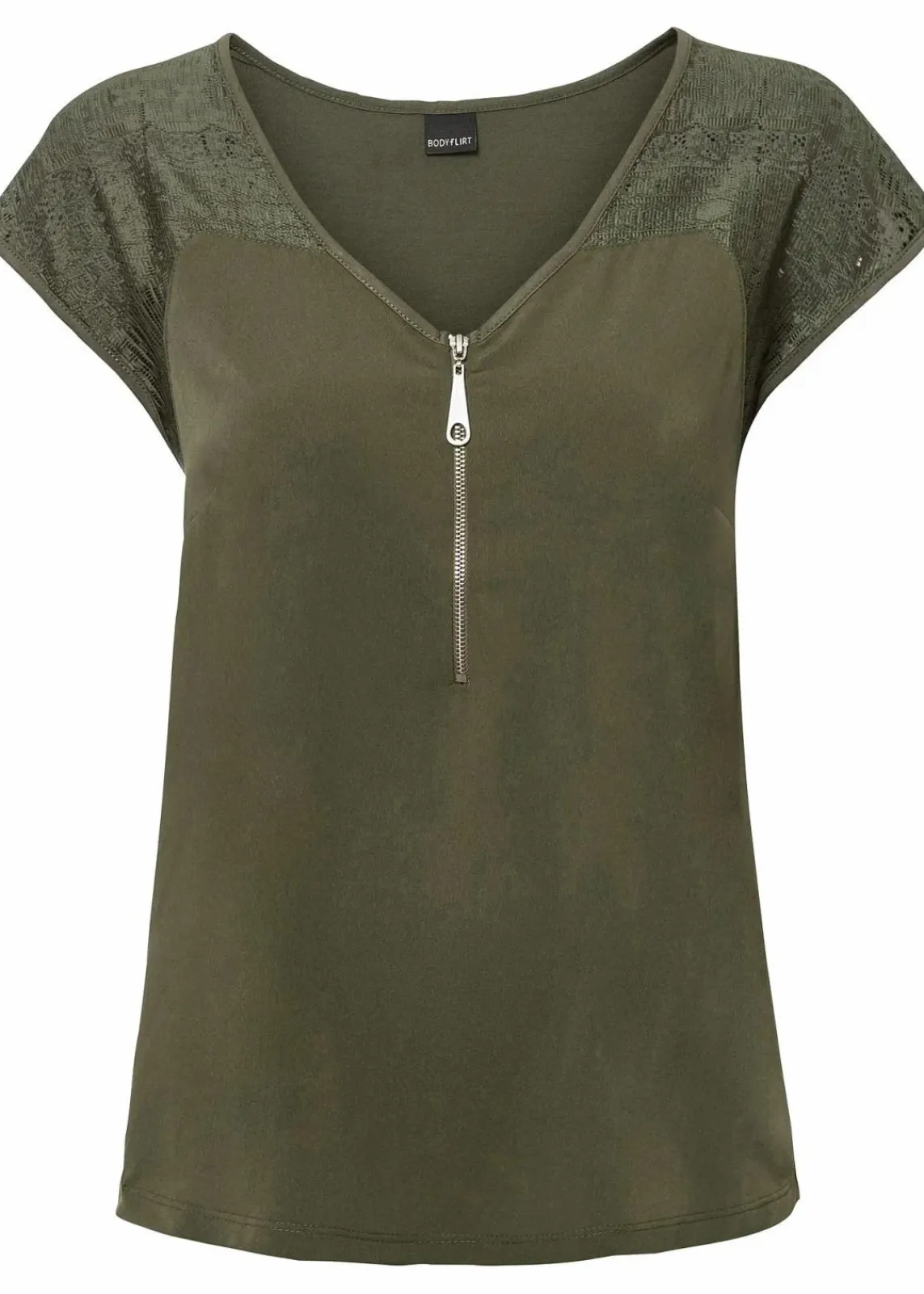 bonprix Nachhaltigere Materialien|Shirts & Tops^Shirt mit Spitzeneinsatz oliv