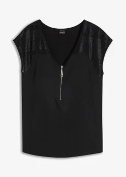 bonprix Nachhaltigere Materialien|Shirts & Tops^Shirt mit Spitzeneinsatz schwarz