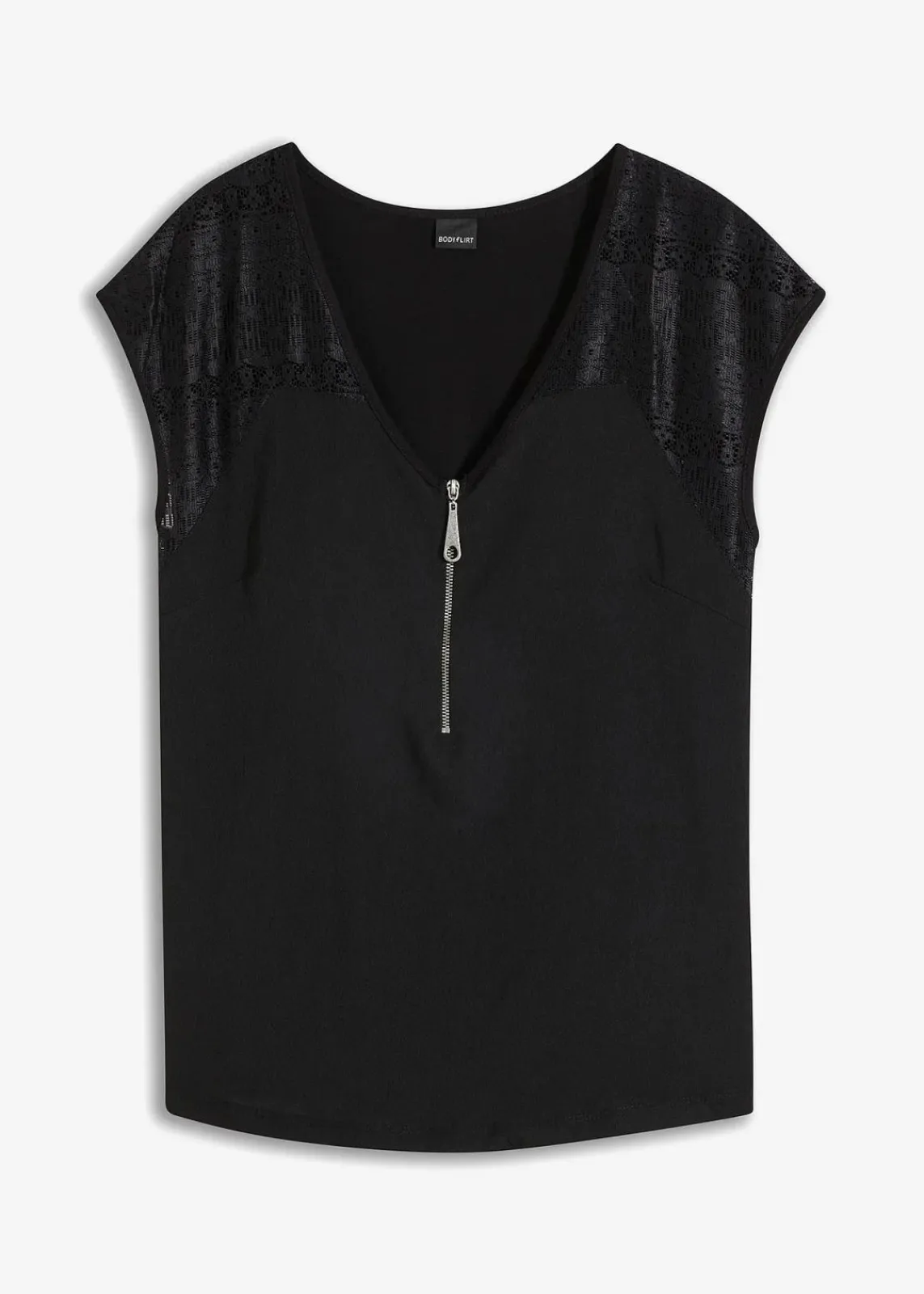 bonprix Nachhaltigere Materialien|Shirts & Tops^Shirt mit Spitzeneinsatz schwarz