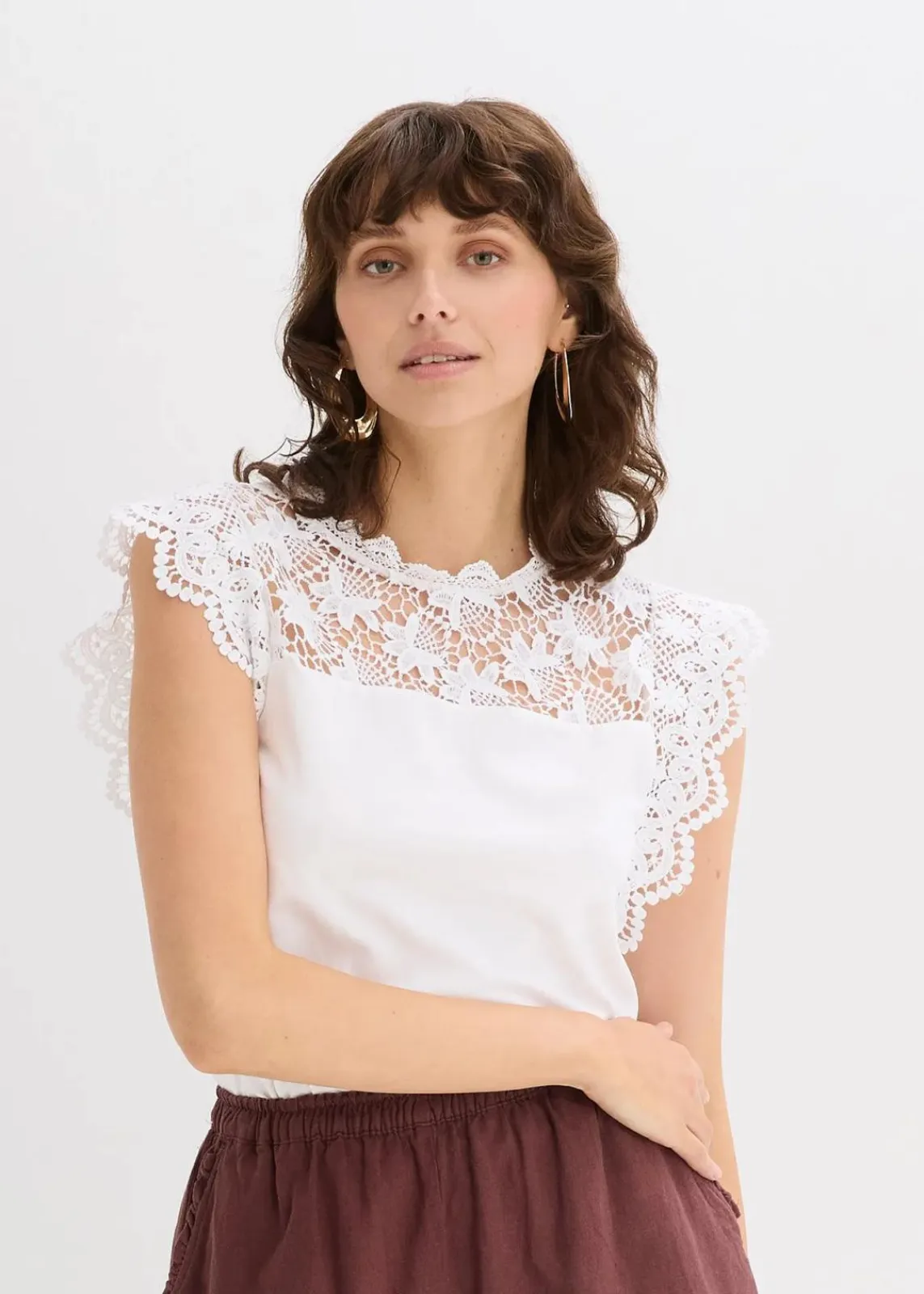 bonprix Shirts & Tops^Shirt mit Spitzeneinsatz weiß