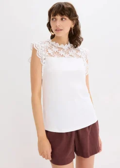 bonprix Shirts & Tops^Shirt mit Spitzeneinsatz weiß