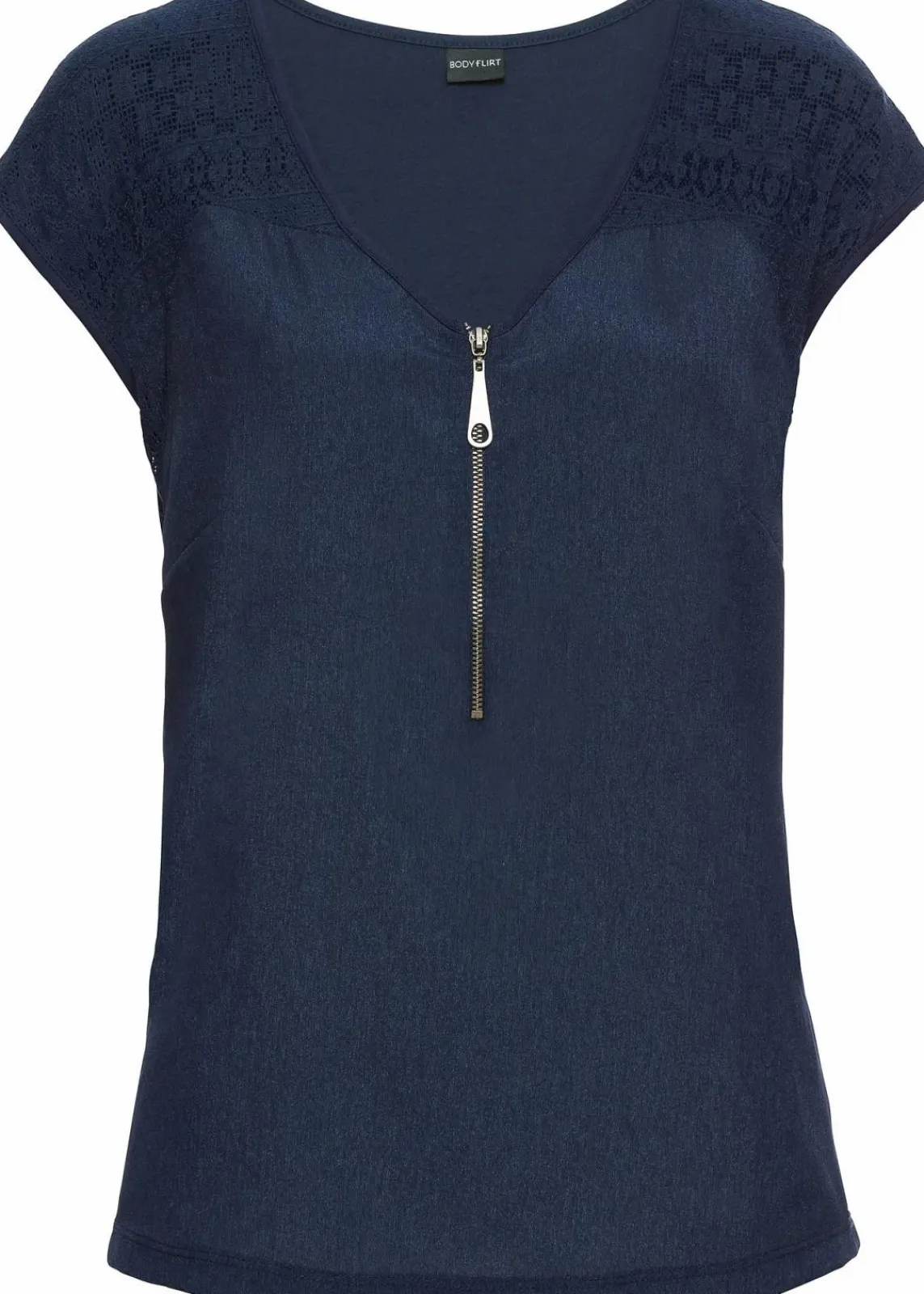 bonprix Shirts & Tops|Nachhaltigere Materialien^Shirt mit Spitzeneinsatz dunkelblau