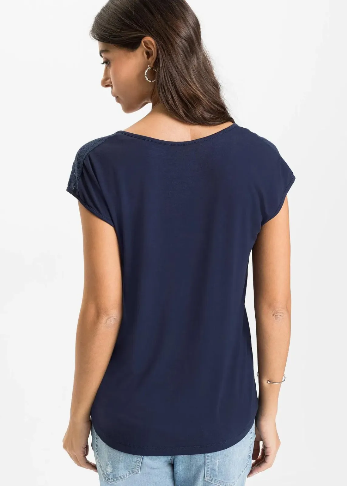 bonprix Shirts & Tops|Nachhaltigere Materialien^Shirt mit Spitzeneinsatz dunkelblau