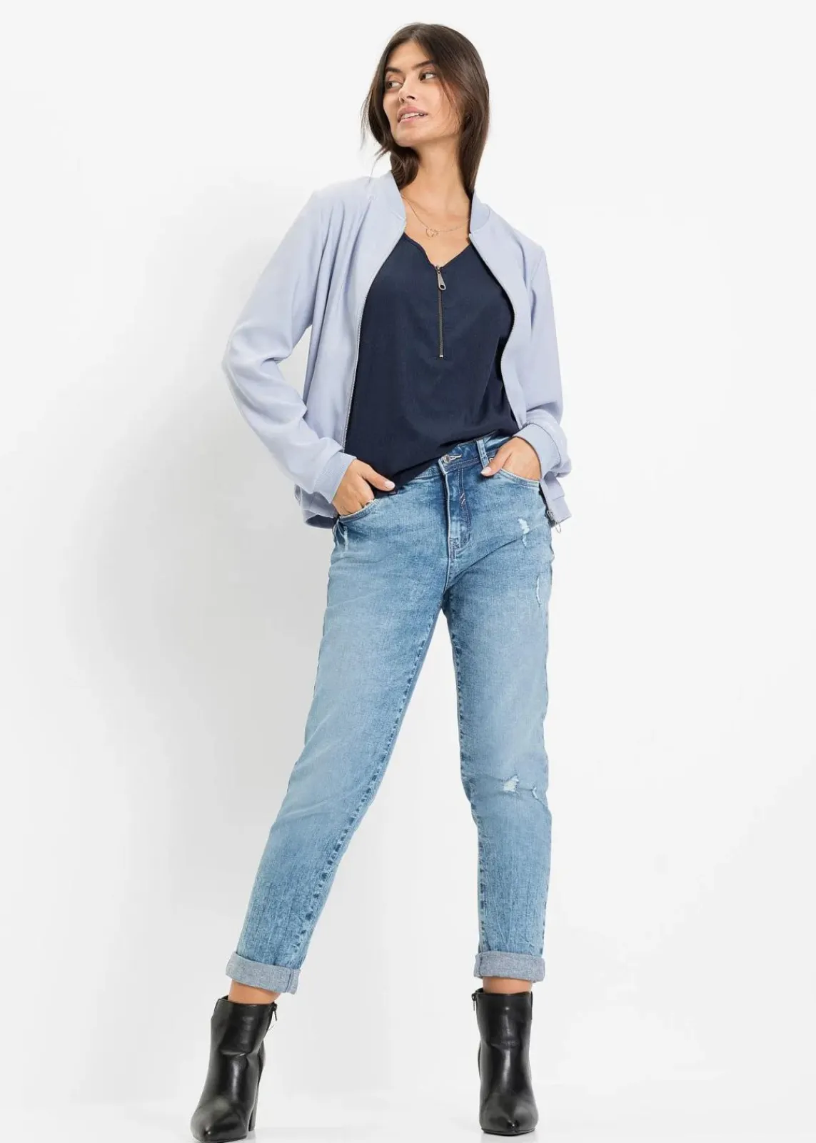 bonprix Shirts & Tops|Nachhaltigere Materialien^Shirt mit Spitzeneinsatz dunkelblau