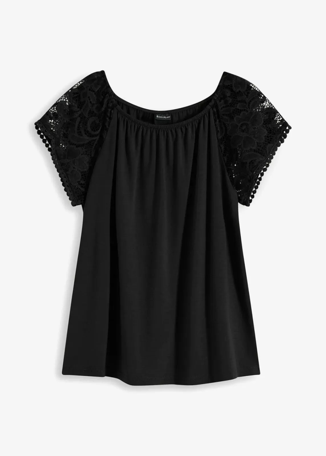 bonprix Shirts & Tops|Nachhaltigere Materialien^Shirt mit Spitzenärmeln schwarz
