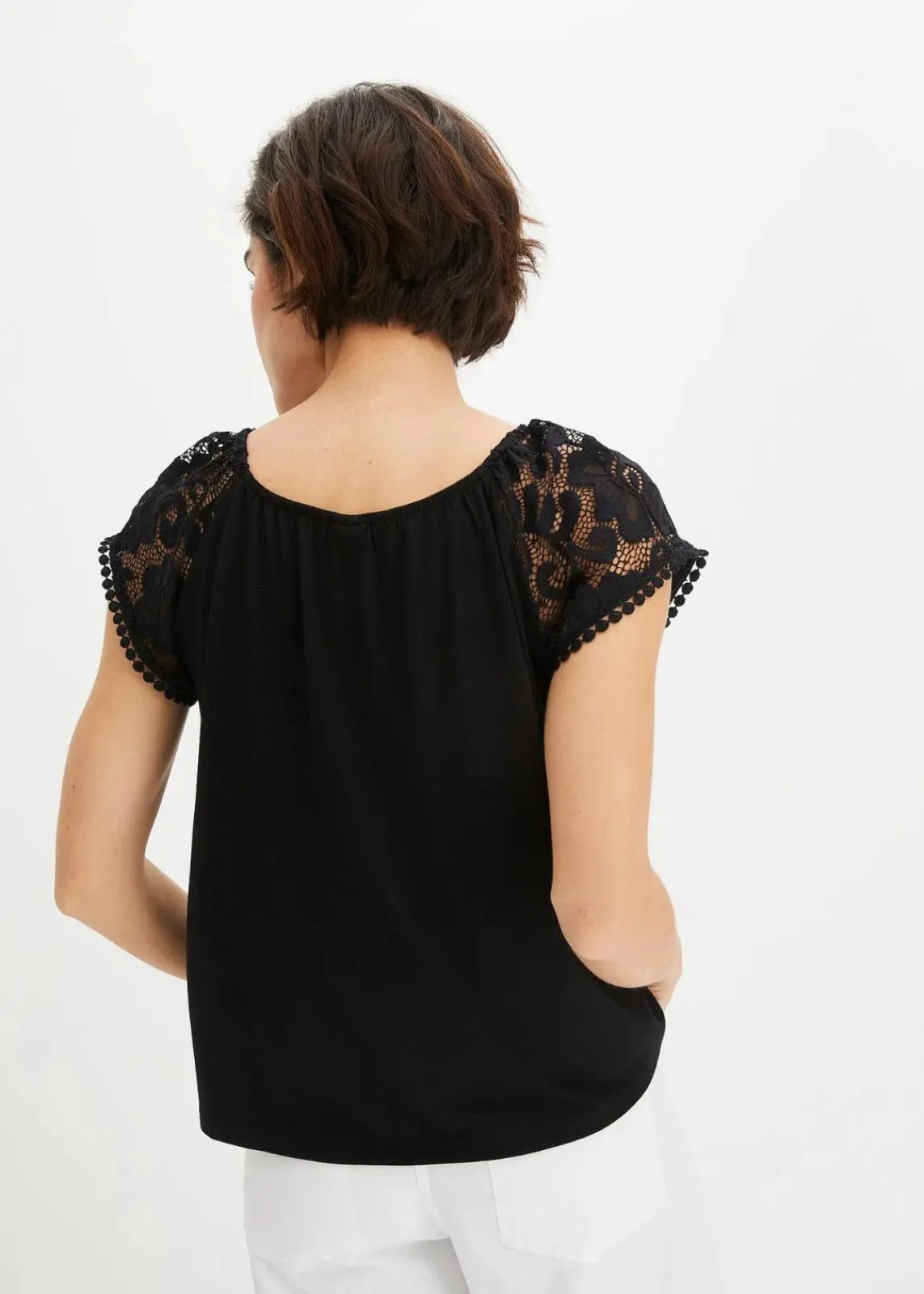 bonprix Shirts & Tops|Nachhaltigere Materialien^Shirt mit Spitzenärmeln schwarz