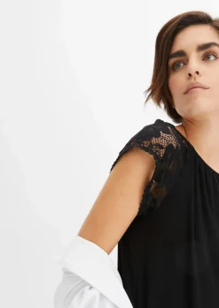 bonprix Shirts & Tops|Nachhaltigere Materialien^Shirt mit Spitzenärmeln schwarz