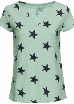 bonprix Shirts & Tops|Nachhaltigere Materialien^Shirt mit Sternen grün/dunkelblau bedruckt