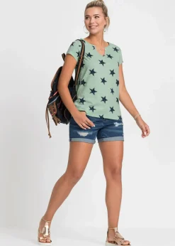 bonprix Shirts & Tops|Nachhaltigere Materialien^Shirt mit Sternen grün/dunkelblau bedruckt