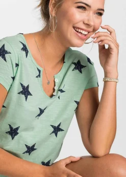 bonprix Shirts & Tops|Nachhaltigere Materialien^Shirt mit Sternen grün/dunkelblau bedruckt