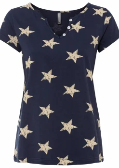 bonprix Nachhaltigere Materialien|Shirts & Tops^Shirt mit Sternen dunkelblau/beige bedruckt
