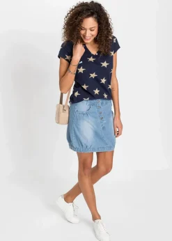 bonprix Nachhaltigere Materialien|Shirts & Tops^Shirt mit Sternen dunkelblau/beige bedruckt