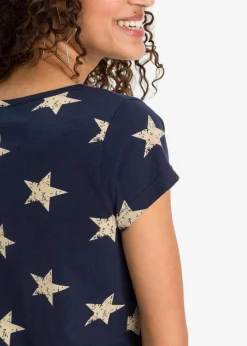 bonprix Nachhaltigere Materialien|Shirts & Tops^Shirt mit Sternen dunkelblau/beige bedruckt