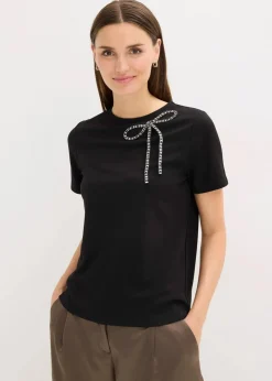 bonprix Shirts & Tops|Nachhaltigere Materialien^Shirt mit Strass-Applikation schwarz
