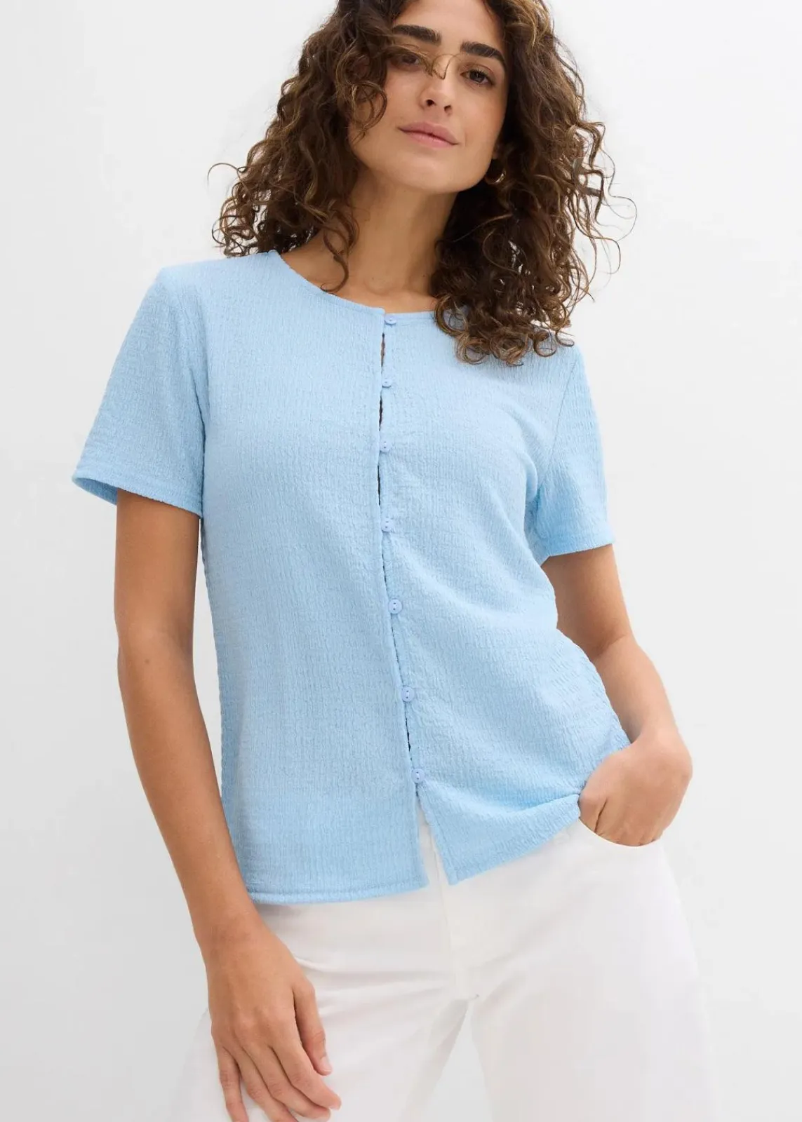 bonprix Shirts & Tops^Shirt mit Struktur und Knopfleiste hellblau