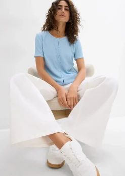 bonprix Shirts & Tops^Shirt mit Struktur und Knopfleiste hellblau