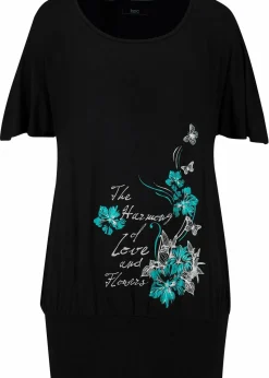 bonprix Shirts & Tops|Nachhaltigere Materialien^Shirt mit U-Boot Ausschnitt, Halbarm schwarz floral