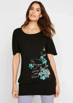 bonprix Shirts & Tops|Nachhaltigere Materialien^Shirt mit U-Boot Ausschnitt, Halbarm schwarz floral