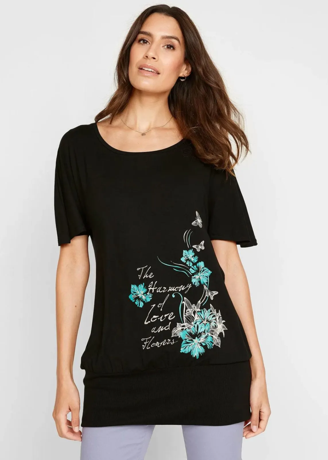 bonprix Shirts & Tops|Nachhaltigere Materialien^Shirt mit U-Boot Ausschnitt, Halbarm schwarz floral