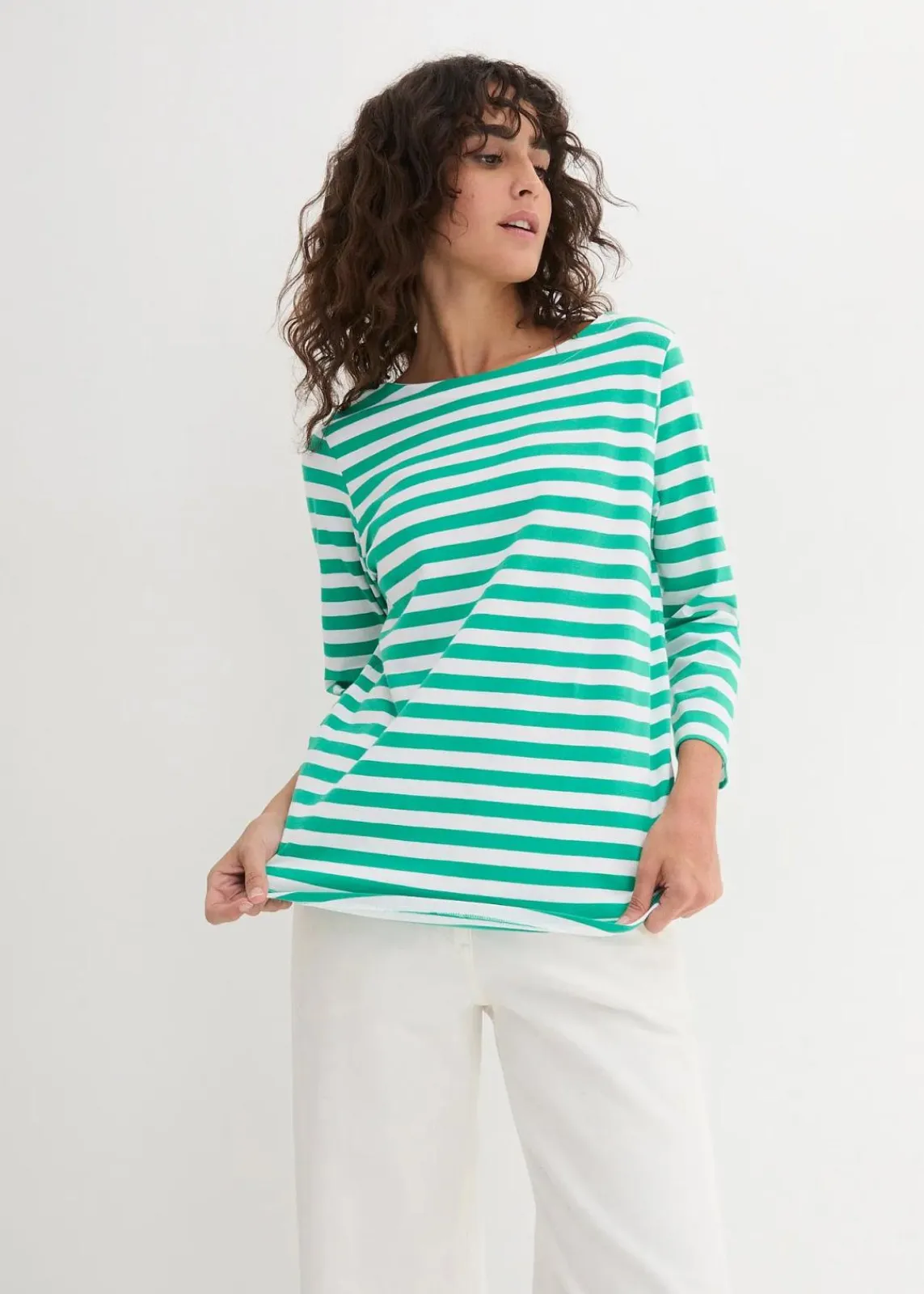 bonprix Shirts & Tops|Basics^Shirt mit U-Boot-Ausschnitt jadegrün / weiß gestreift