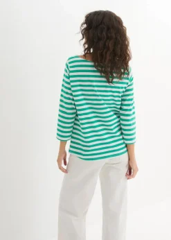 bonprix Shirts & Tops|Basics^Shirt mit U-Boot-Ausschnitt jadegrün / weiß gestreift
