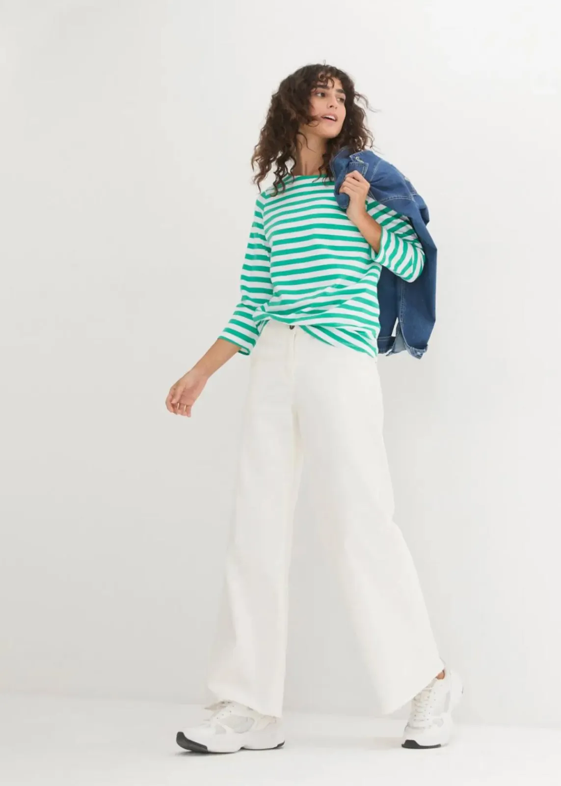 bonprix Shirts & Tops|Basics^Shirt mit U-Boot-Ausschnitt jadegrün / weiß gestreift