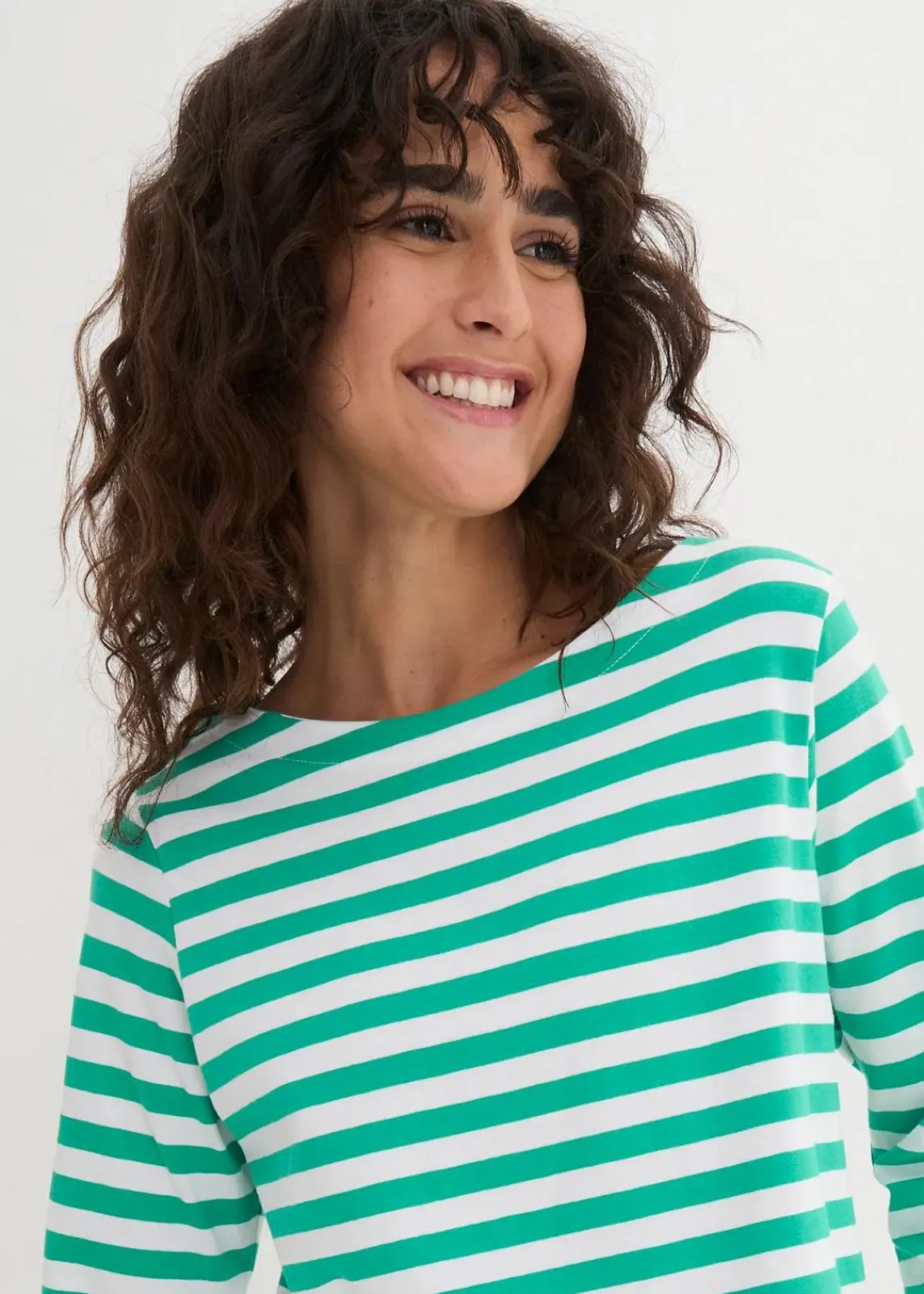bonprix Shirts & Tops|Basics^Shirt mit U-Boot-Ausschnitt jadegrün / weiß gestreift