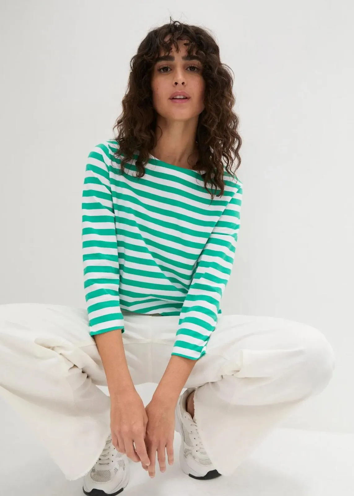bonprix Shirts & Tops|Basics^Shirt mit U-Boot-Ausschnitt jadegrün / weiß gestreift