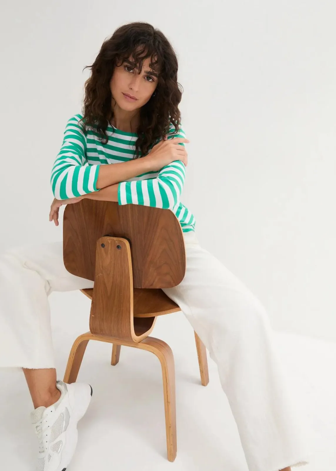 bonprix Shirts & Tops|Basics^Shirt mit U-Boot-Ausschnitt jadegrün / weiß gestreift