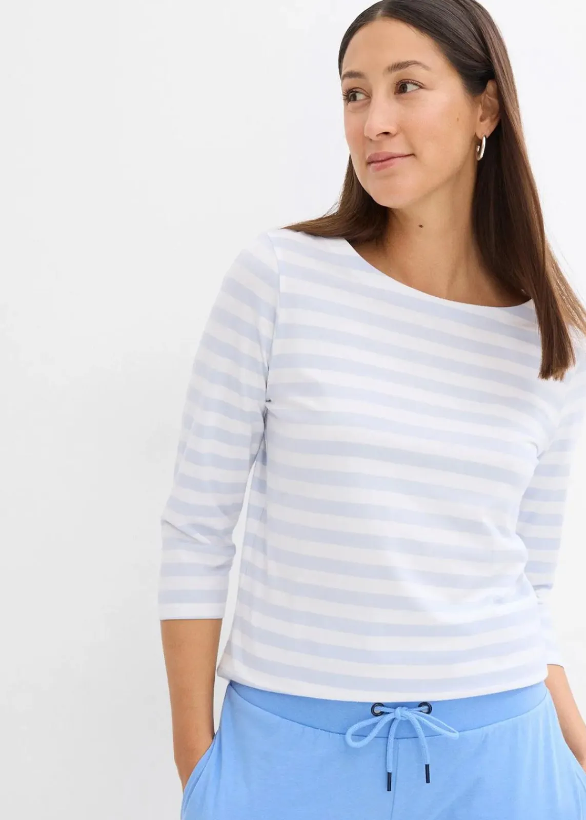 bonprix Shirts & Tops|Basics^Shirt mit U-Boot-Ausschnitt zartblau/weiß