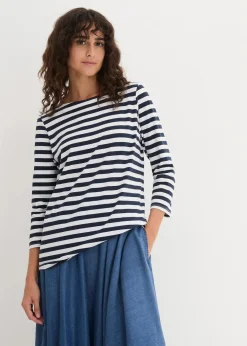 bonprix Shirts & Tops|Basics^Shirt mit U-Boot-Ausschnitt weiß/dunkelblau gestreift