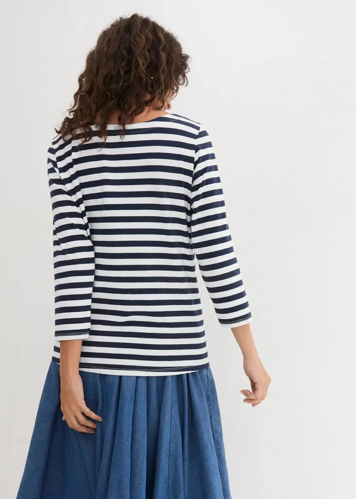 bonprix Shirts & Tops|Basics^Shirt mit U-Boot-Ausschnitt weiß/dunkelblau gestreift