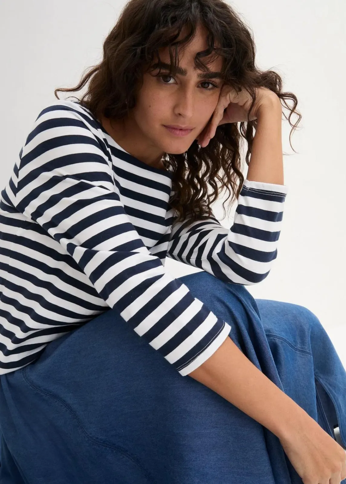 bonprix Shirts & Tops|Basics^Shirt mit U-Boot-Ausschnitt weiß/dunkelblau gestreift