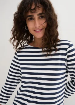 bonprix Shirts & Tops|Basics^Shirt mit U-Boot-Ausschnitt weiß/dunkelblau gestreift