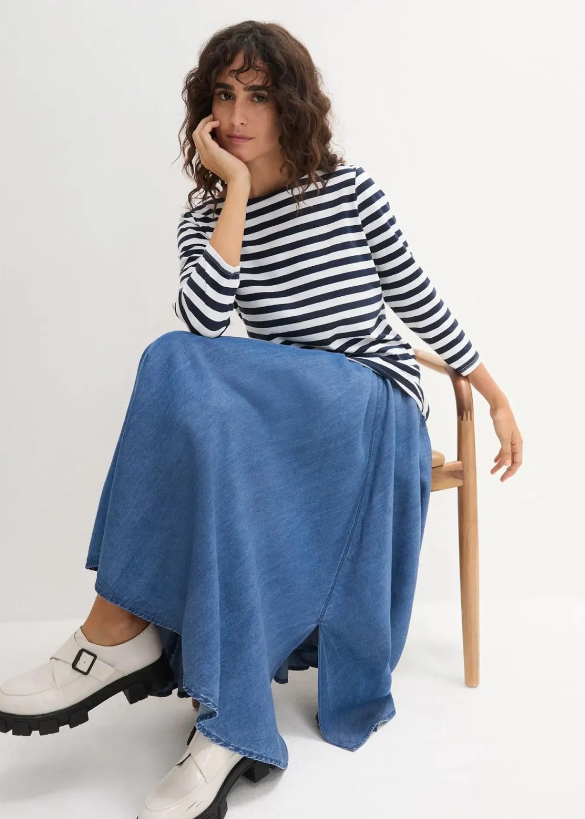 bonprix Shirts & Tops|Basics^Shirt mit U-Boot-Ausschnitt weiß/dunkelblau gestreift