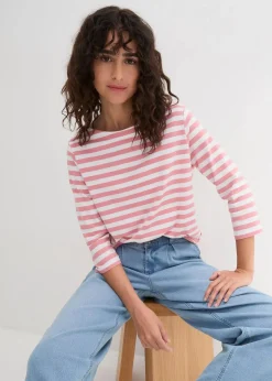bonprix Shirts & Tops|Basics^Shirt mit U-Boot-Ausschnitt rauchrose/weiß gestreift