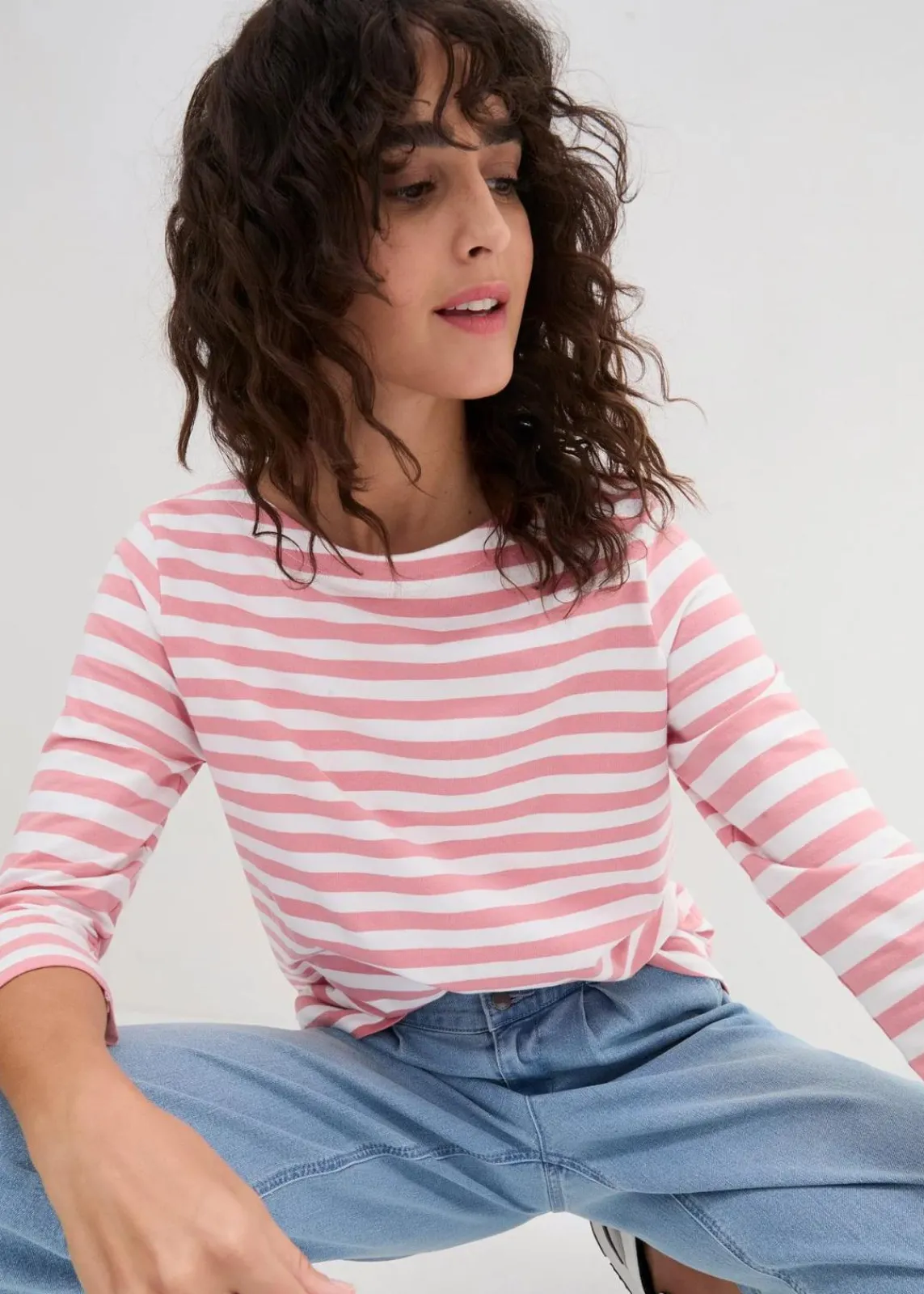 bonprix Shirts & Tops|Basics^Shirt mit U-Boot-Ausschnitt rauchrose/weiß gestreift
