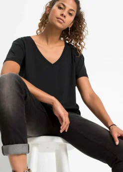 bonprix Shirts & Tops|Basics^Shirt mit V-Ausschnitt schwarz