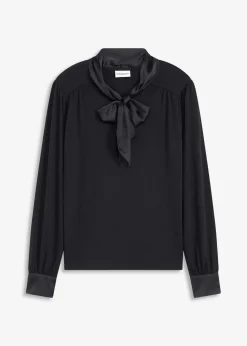 bonprix Shirts & Tops^Shirt mit Viskose und Satinschluppe schwarz