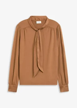 bonprix Shirts & Tops^Shirt mit Viskose und Satinschluppe pimentbraun