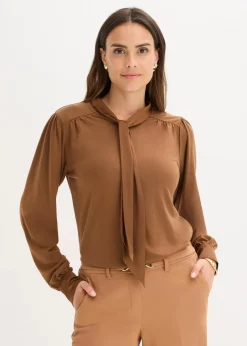 bonprix Shirts & Tops^Shirt mit Viskose und Satinschluppe pimentbraun