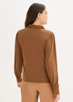 bonprix Shirts & Tops^Shirt mit Viskose und Satinschluppe pimentbraun