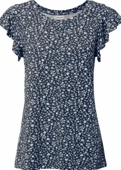 bonprix Shirts & Tops|Nachhaltigere Materialien^Shirt mit Volantärmel dunkelblau/weiß geblümt
