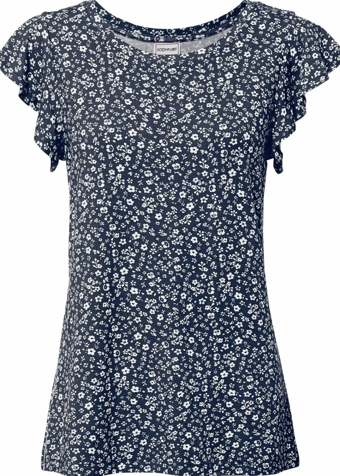 bonprix Shirts & Tops|Nachhaltigere Materialien^Shirt mit Volantärmel dunkelblau/weiß geblümt
