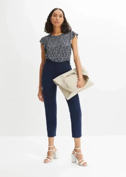 bonprix Shirts & Tops|Nachhaltigere Materialien^Shirt mit Volantärmel dunkelblau/weiß geblümt