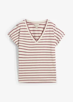 bonprix Shirts & Tops^Shirt mit Volantärmeln natur/bordeaux gestreift