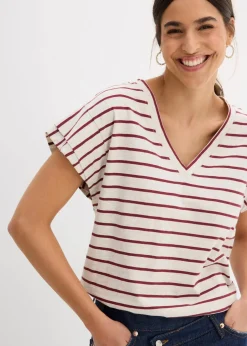 bonprix Shirts & Tops^Shirt mit Volantärmeln natur/bordeaux gestreift