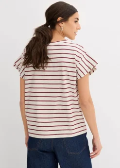 bonprix Shirts & Tops^Shirt mit Volantärmeln natur/bordeaux gestreift